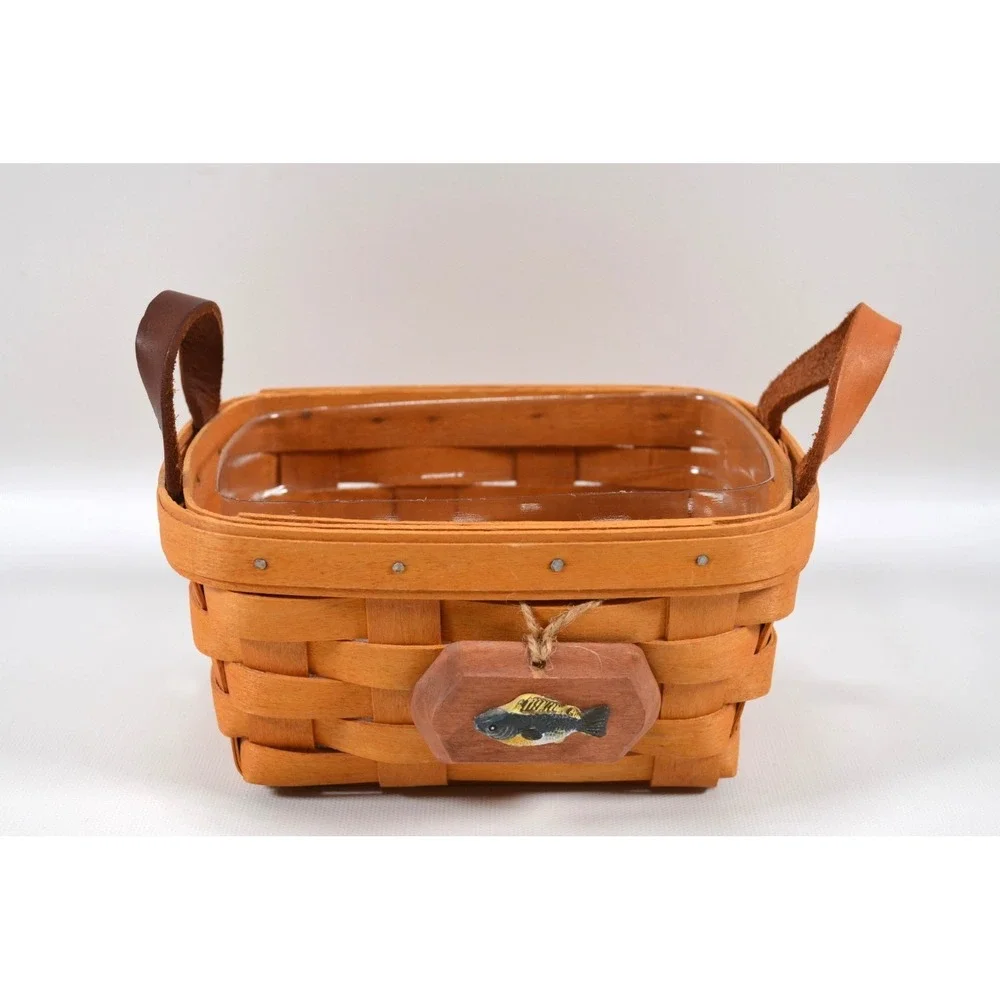 Longaberger 1998  Tea Basket w/Leather Handles Clear‎ Protector  7